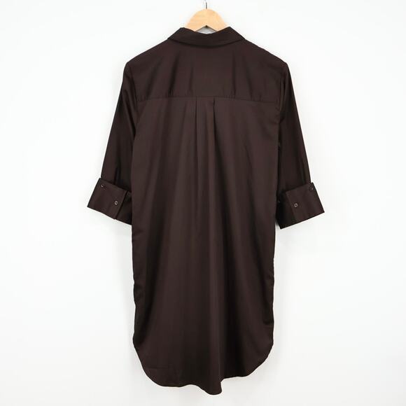 NWT Madewell Y-Neck Button Up Sateen Relaxed Shirtdress Dark Carob Brown Small - Picture 5 of 9